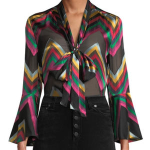 Alice + Olivia Meredith Slit-Sleeve Tie-Neck Top